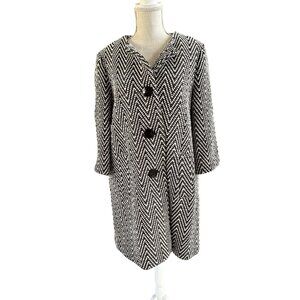 Michael Kors Womens Herringbone Brown & White Wool Blend Long Coat Size L